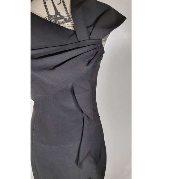 Vince Camuto Black Sheath Dress with Asymmetrical Ruffle Detail, Womens Size 4 - Picture 6 of 9